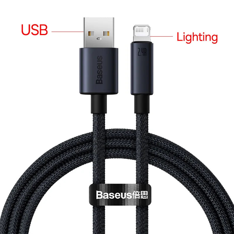 Baseus Fast Charging USB Cable for iPhone 13/12/11 Pro Max - USB-C to Lightning, Data Sync, Braided