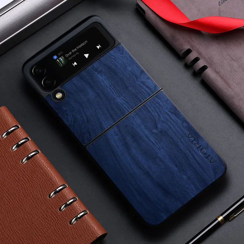 Samsung Galaxy Z Flip 3/4/5 Leather Flip Case - Bamboo Wood Pattern, Magnetic Closure, Protective Shell
