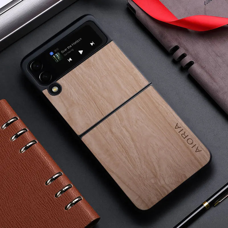Samsung Galaxy Z Flip 3/4/5 Leather Flip Case - Bamboo Wood Pattern, Magnetic Closure, Protective Shell