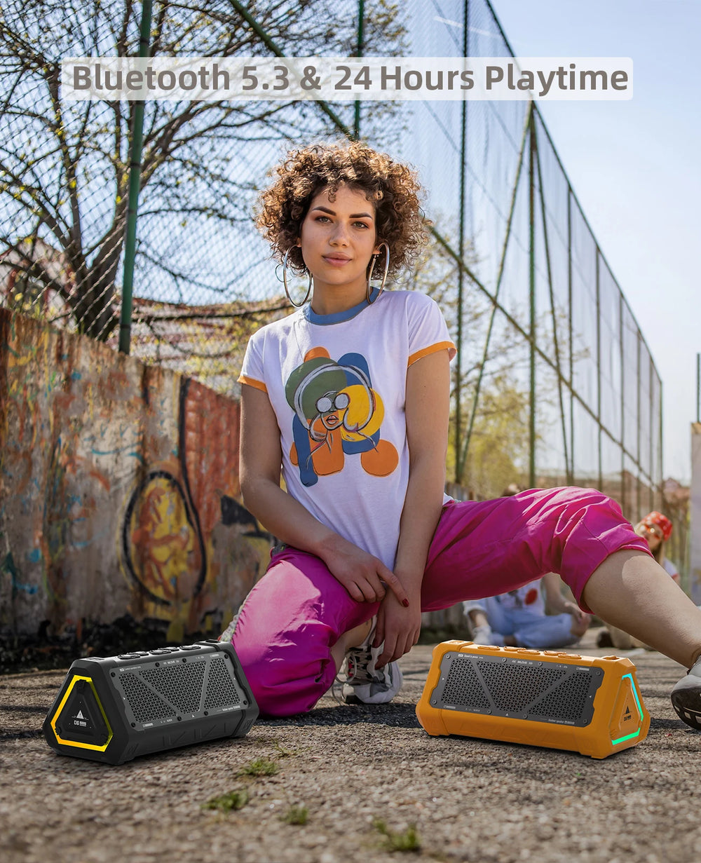 MLOVE P3 Outdoor Bluetooth Speaker - 40W Output, Bluetooth 5.3, IPX7 Waterproof, Stereo, RGB Light