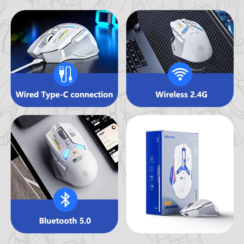 Inphic IN9 Wireless Gaming Mouse PAW3311 - RGB, Rechargeable, Bluetooth + 2.4G