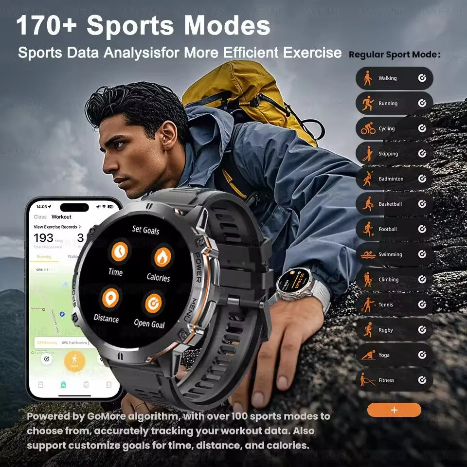 Military GPS Smartwatch - 1.73" AMOLED 1000mAh 5ATM Outdoor Watch