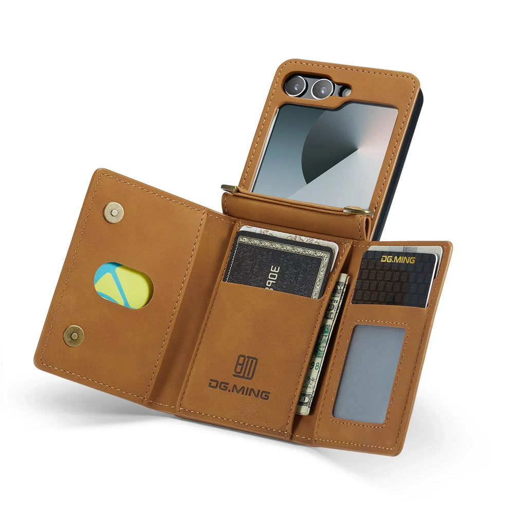 Crossbody Leather Wallet Case for Samsung Galaxy Z Flip 7/6/5/4/3 - Card Slots, Lanyard Strap, Purse