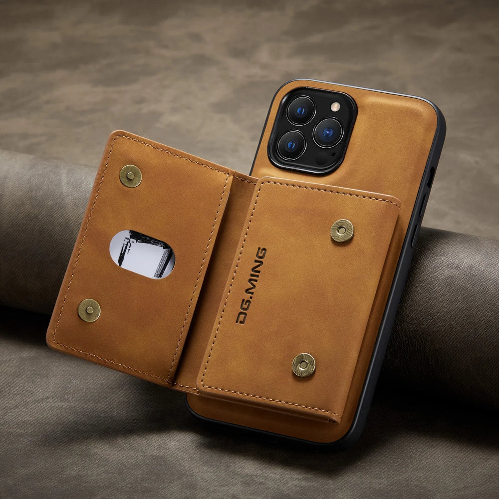 2-in-1 Detachable Magnetic Leather Wallet Case for iPhone 17/16/15/14/13/12/11 - Card Holder, Removable