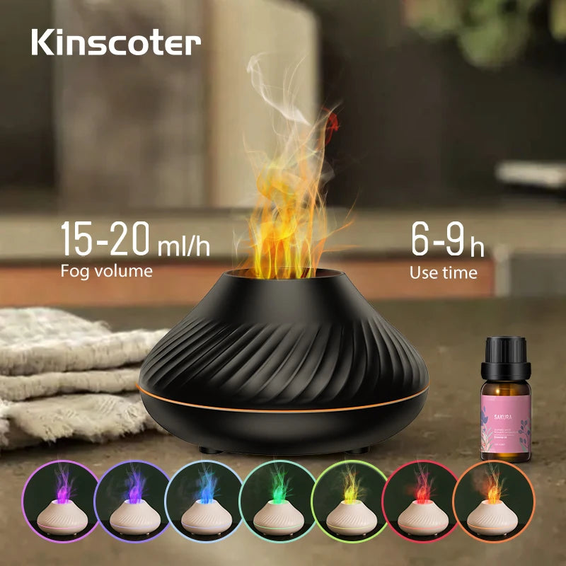 KINSCOTER Volcanic Aroma Diffuser 130ml - USB, Colour Flame Night Light, Essential Oil Humidifier