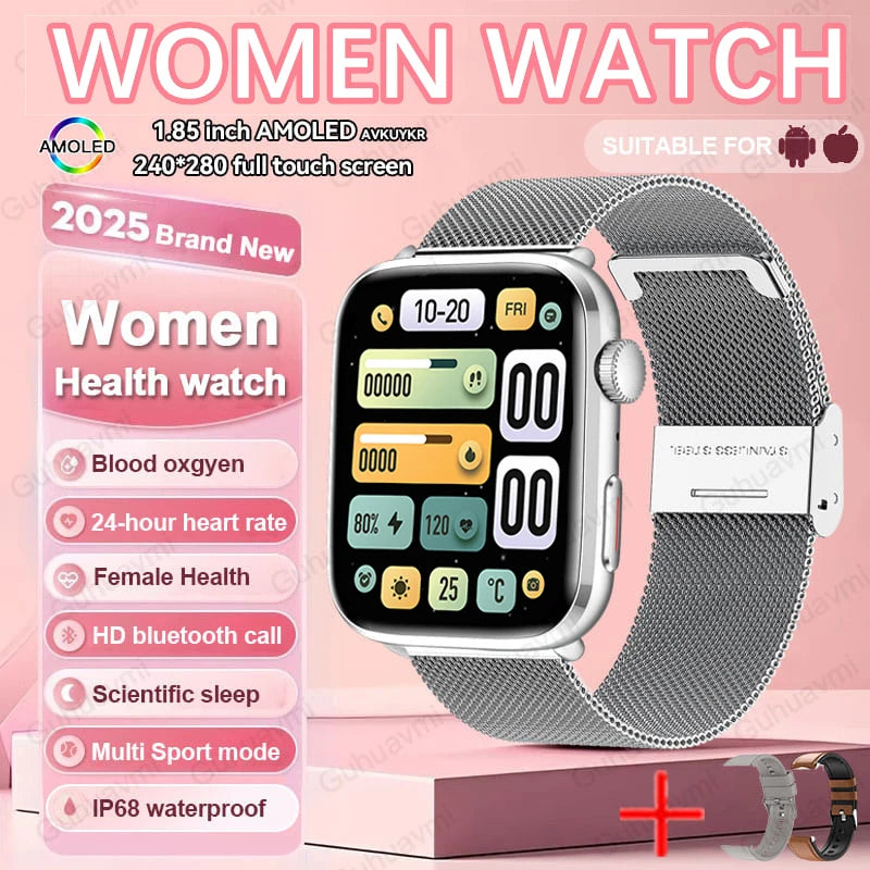 AI Health Smartwatch - 1.85" AMOLED NFC Sports Watch with HRV+PPG
