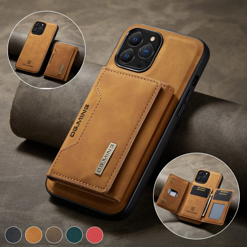 2-in-1 Detachable Magnetic Leather Wallet Case for iPhone 17/16/15/14/13/12/11 - Card Holder, Removable