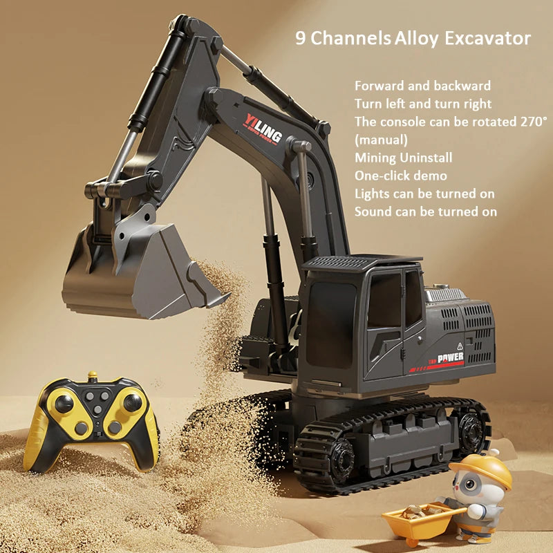 Alloy RC Excavator Toy - Lights & Sound Effects, Electric Engineering Vehicle, Remote Control, Kids Gift