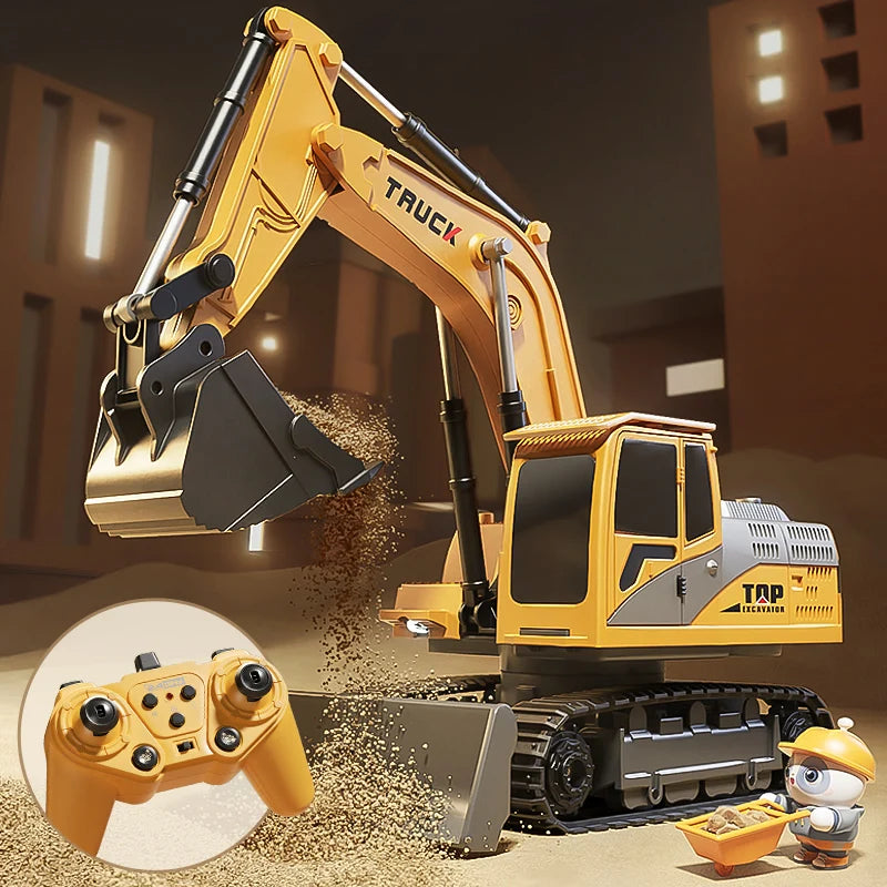 Alloy RC Excavator Toy - Lights & Sound Effects, Electric Engineering Vehicle, Remote Control, Kids Gift
