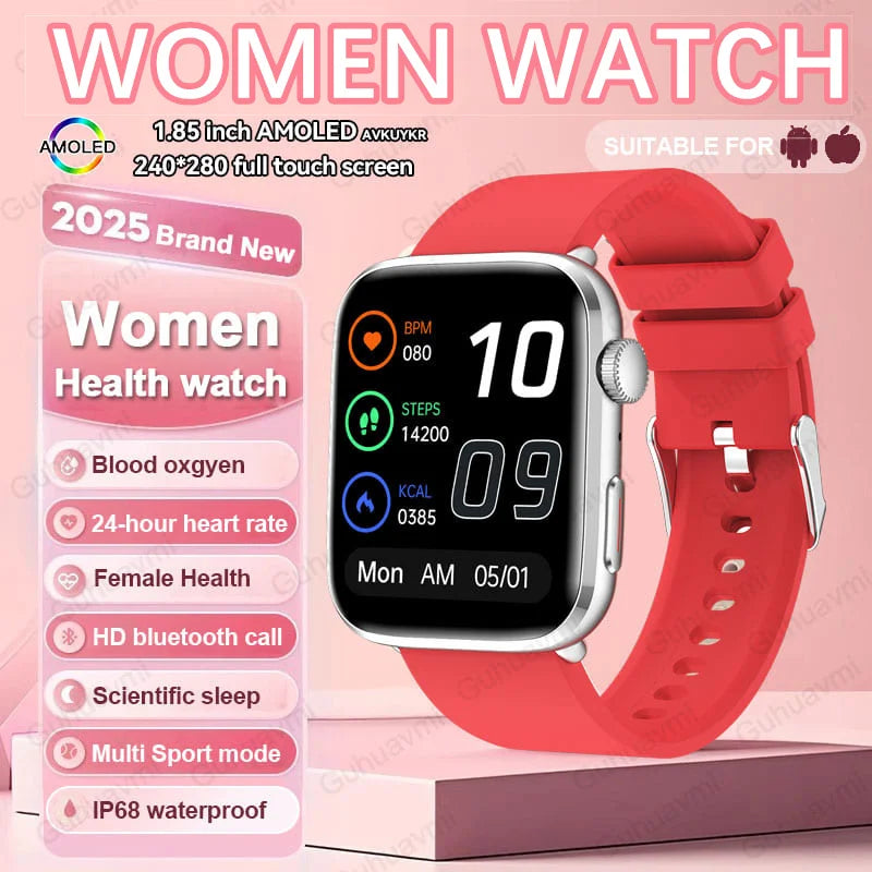 AI Health Smartwatch - 1.85" AMOLED NFC Sports Watch with HRV+PPG