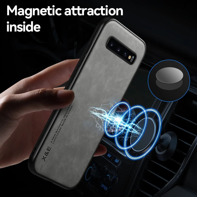 Luxury Leather Wallet Case for Samsung Galaxy S8/S9/S10 Plus - Magnetic Car Holder, Card Slot, Flip Cover