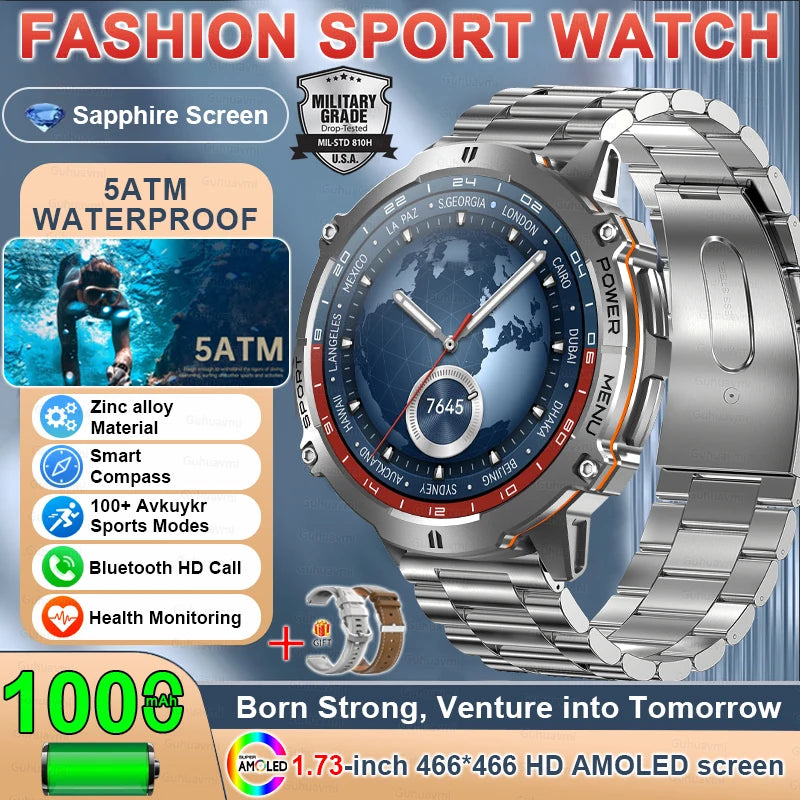 Military GPS Smartwatch - 1.73" AMOLED 1000mAh 5ATM Outdoor Watch