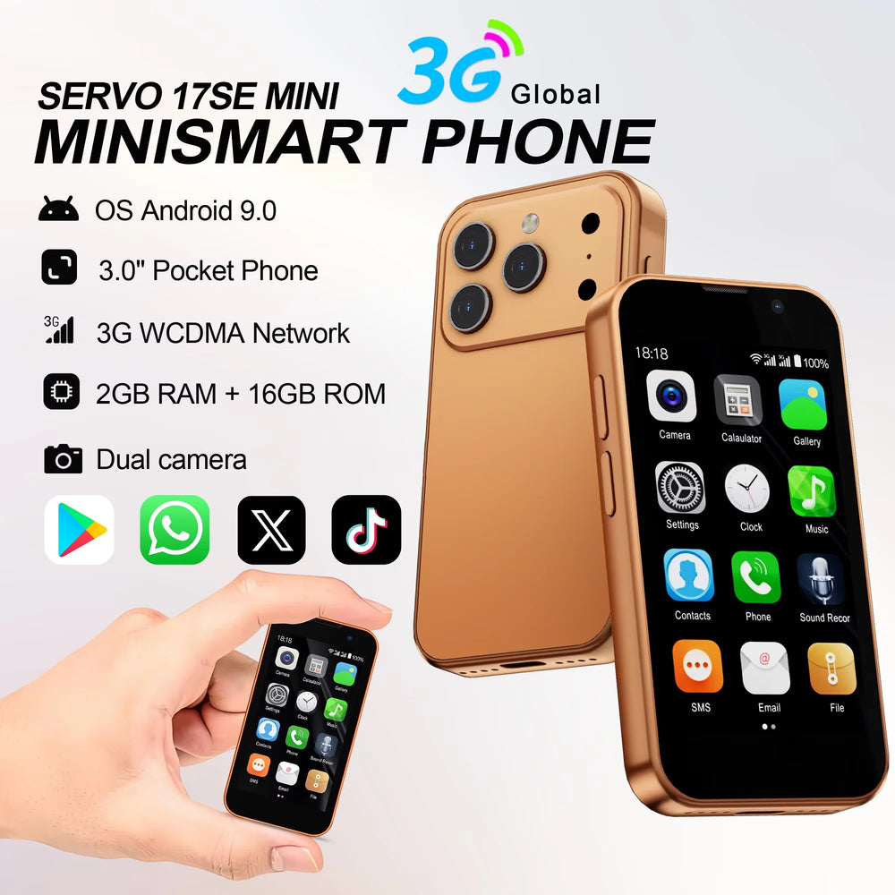 SERVO Mini Smartphone - 3.0" Android Phone, 2GB + 16GB, Dual SIM