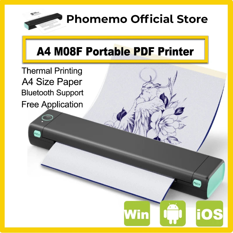 Phomemo M08F Wireless Thermal A4 Printer - Bluetooth, Portable Label Maker, Home & Office, iOS & Android