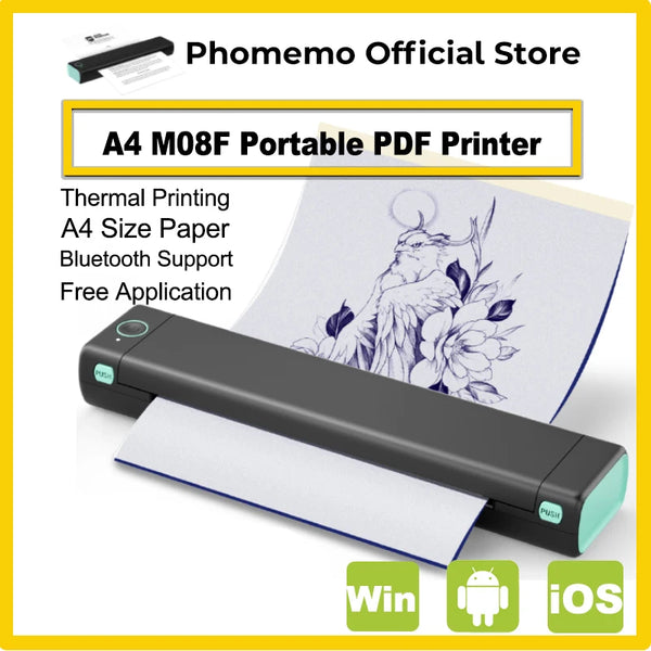 Phomemo M08F Wireless Thermal A4 Printer - Bluetooth, Portable Label Maker, Home & Office, iOS & Android