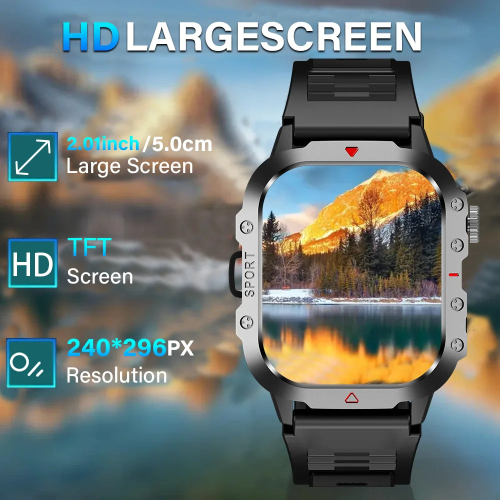 KESHUYOU Outdoor Sports Smartwatch - 2.01" HD Display with LED Flashlight