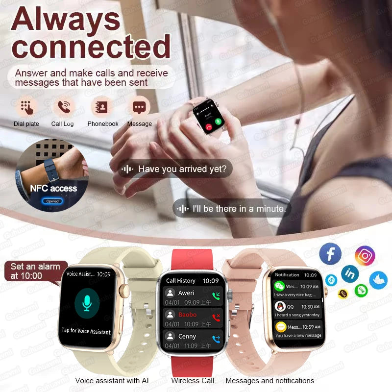 AI Health Smartwatch - 1.85" AMOLED NFC Sports Watch with HRV+PPG