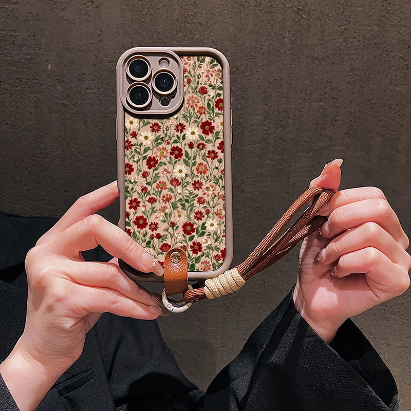 Cute Flower Lanyard Silicone Phone Case for iPhone 17/16/15/14/13/12/11 - Crossbody Strap, Soft Cover