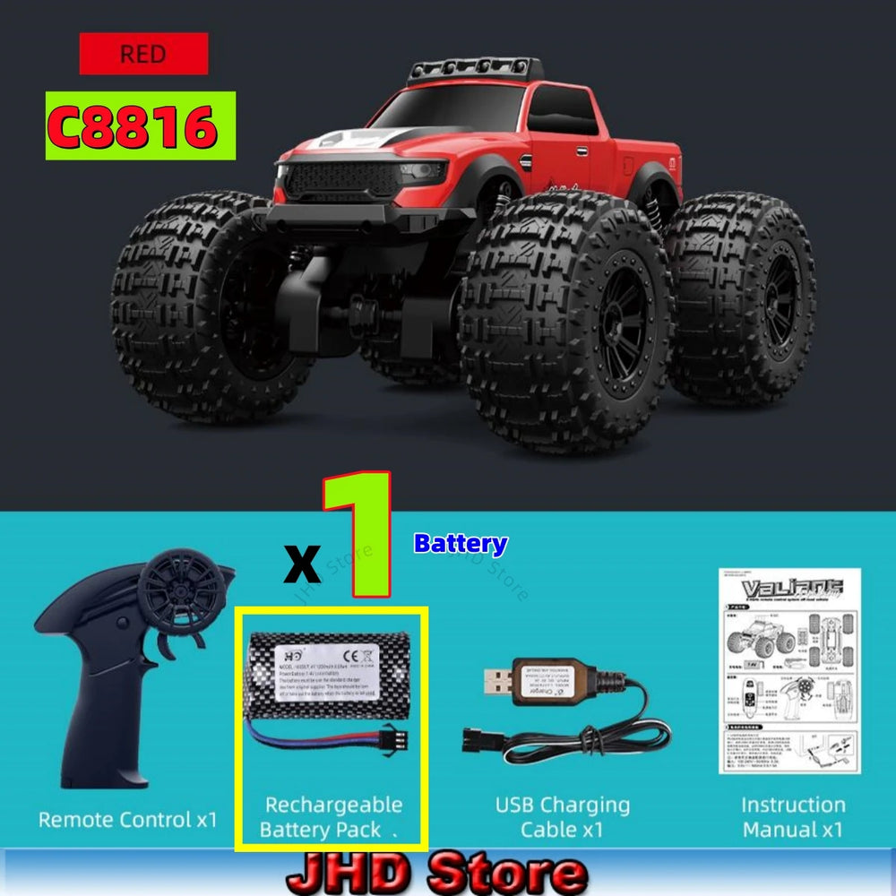 JJRC C8816 Amphibious RC Monster Truck - 4WD Off-Road Climbing, LED Light, Bigfoot Buggy, Land & Water