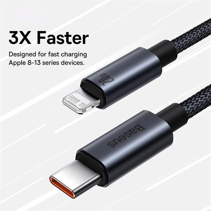 Baseus Fast Charging USB Cable for iPhone 13/12/11 Pro Max - USB-C to Lightning, Data Sync, Braided
