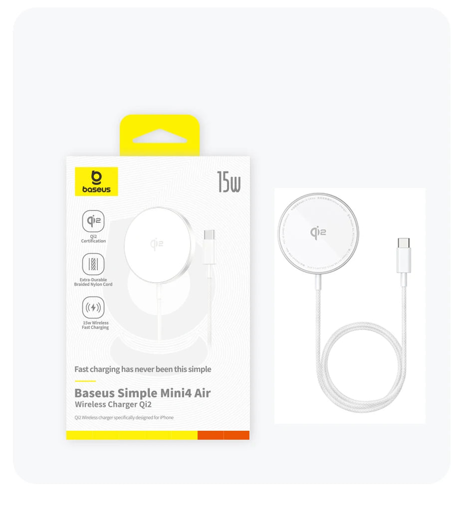 Baseus Qi2 Magnetic Wireless Fast Charger - 15W, MagSafe Compatible, For iPhone 17/16/15/14/13 & AirPods