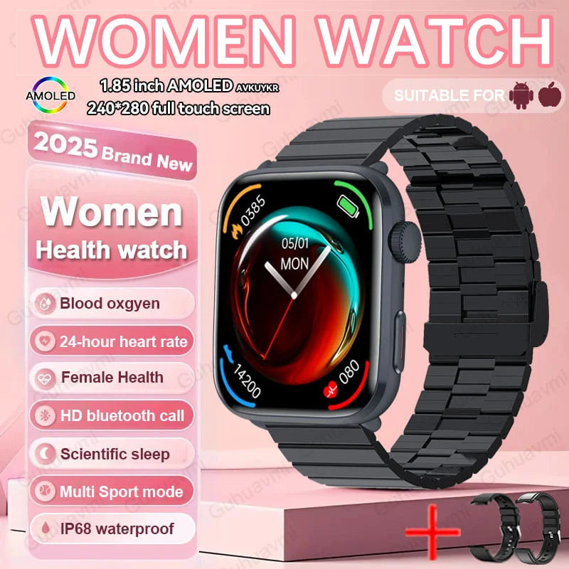 AI Health Smartwatch - 1.85" AMOLED NFC Sports Watch with HRV+PPG