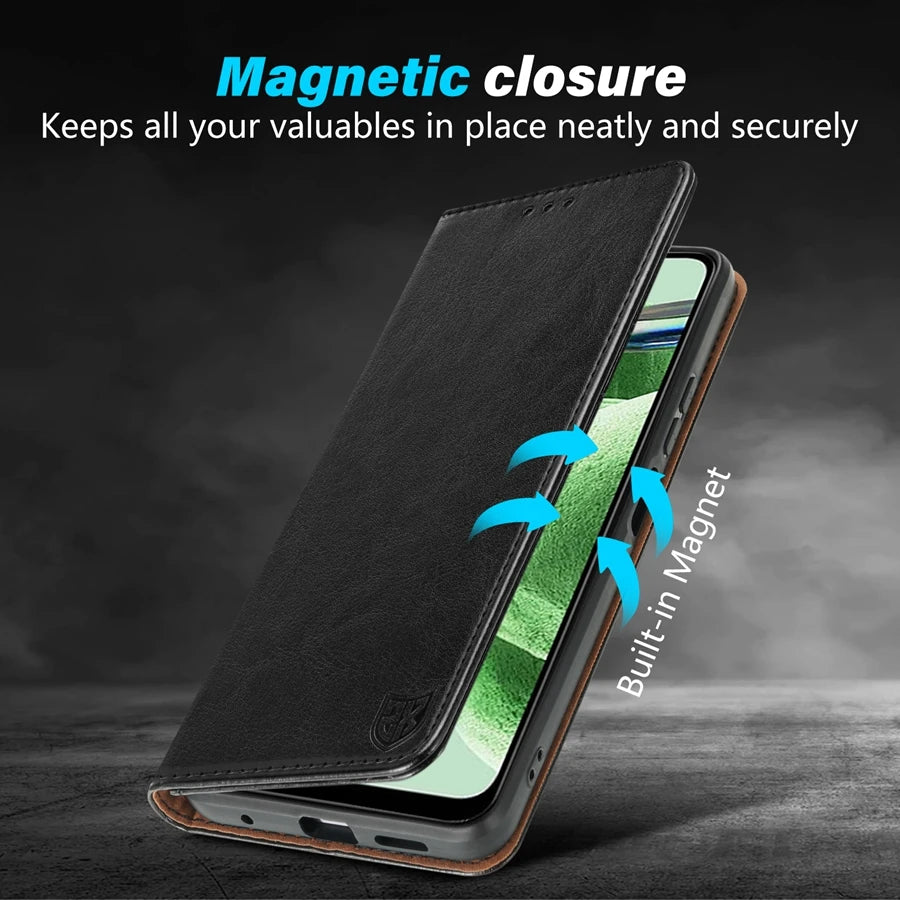 Magnetic Wallet Leather Case for Xiaomi Redmi Note 12 Pro/11/10S - Card Holder, Skin-Friendly Flip Cover