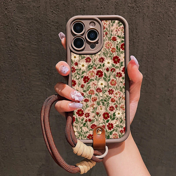 Cute Flower Lanyard Silicone Phone Case for iPhone 17/16/15/14/13/12/11 - Crossbody Strap, Soft Cover