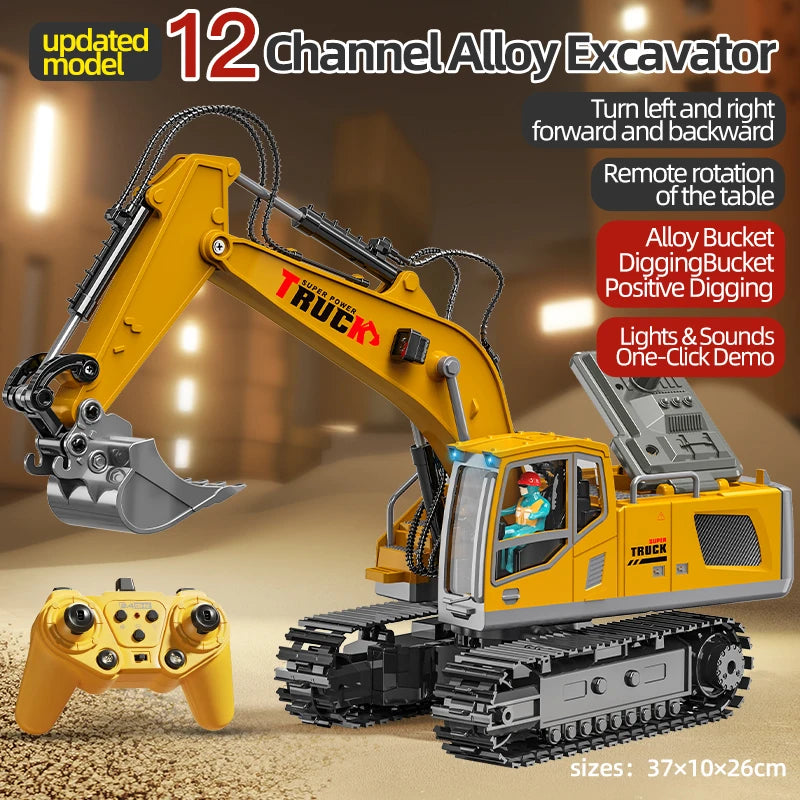 Alloy RC Excavator Toy - Lights & Sound Effects, Electric Engineering Vehicle, Remote Control, Kids Gift