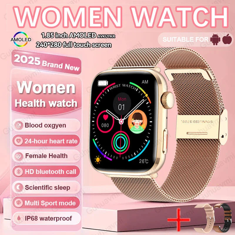 AI Health Smartwatch - 1.85" AMOLED NFC Sports Watch with HRV+PPG