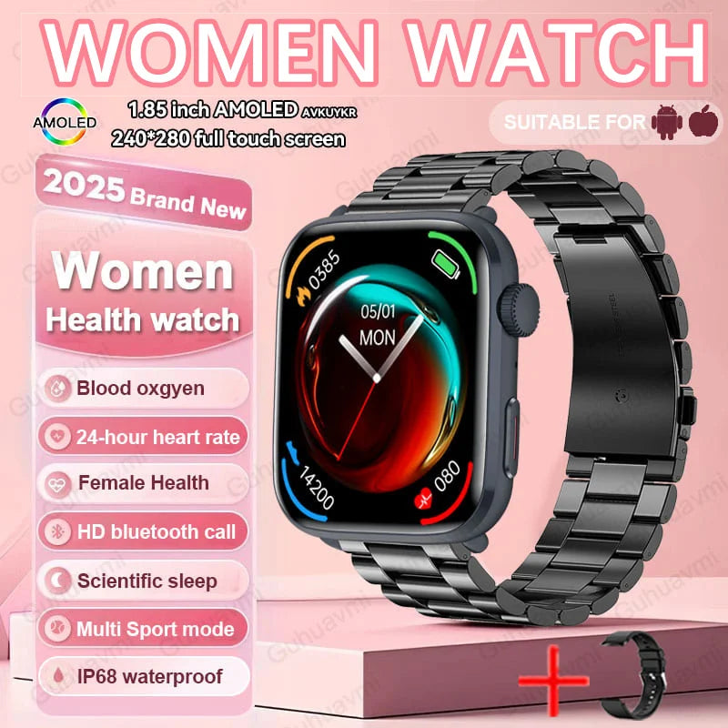 AI Health Smartwatch - 1.85" AMOLED NFC Sports Watch with HRV+PPG