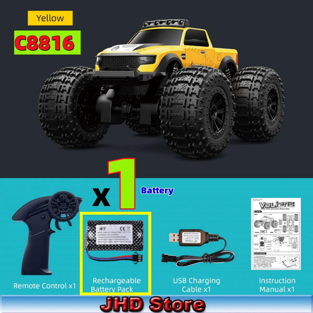 JJRC C8816 Amphibious RC Monster Truck - 4WD Off-Road Climbing, LED Light, Bigfoot Buggy, Land & Water