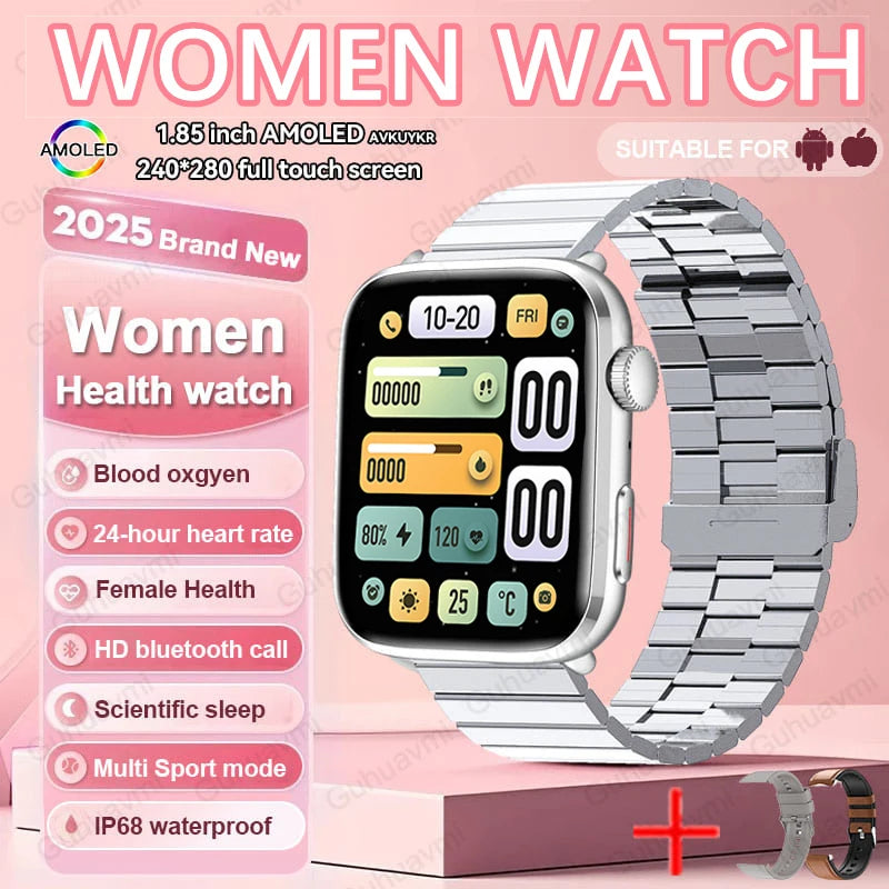 AI Health Smartwatch - 1.85" AMOLED NFC Sports Watch with HRV+PPG