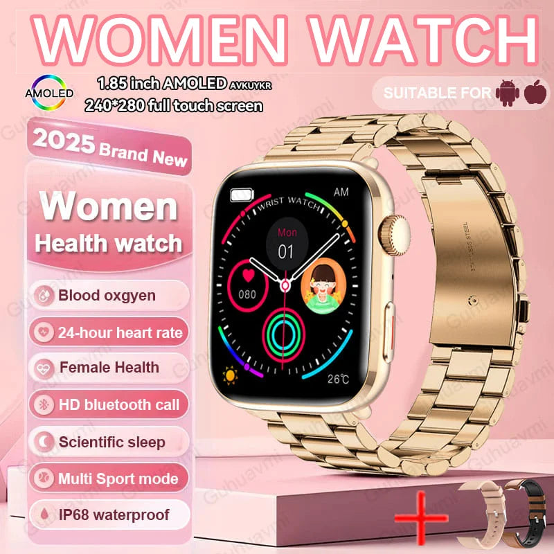 AI Health Smartwatch - 1.85" AMOLED NFC Sports Watch with HRV+PPG