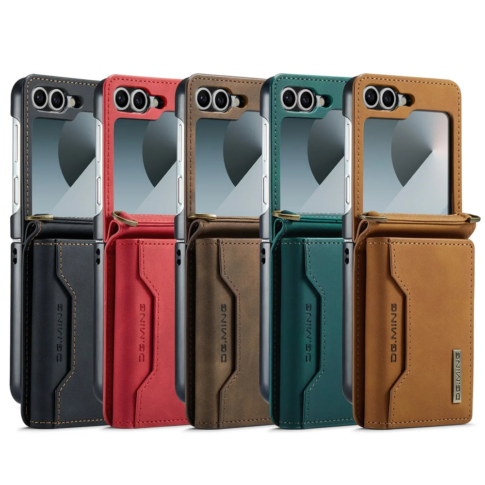 Crossbody Leather Wallet Case for Samsung Galaxy Z Flip 7/6/5/4/3 - Card Slots, Lanyard Strap, Purse