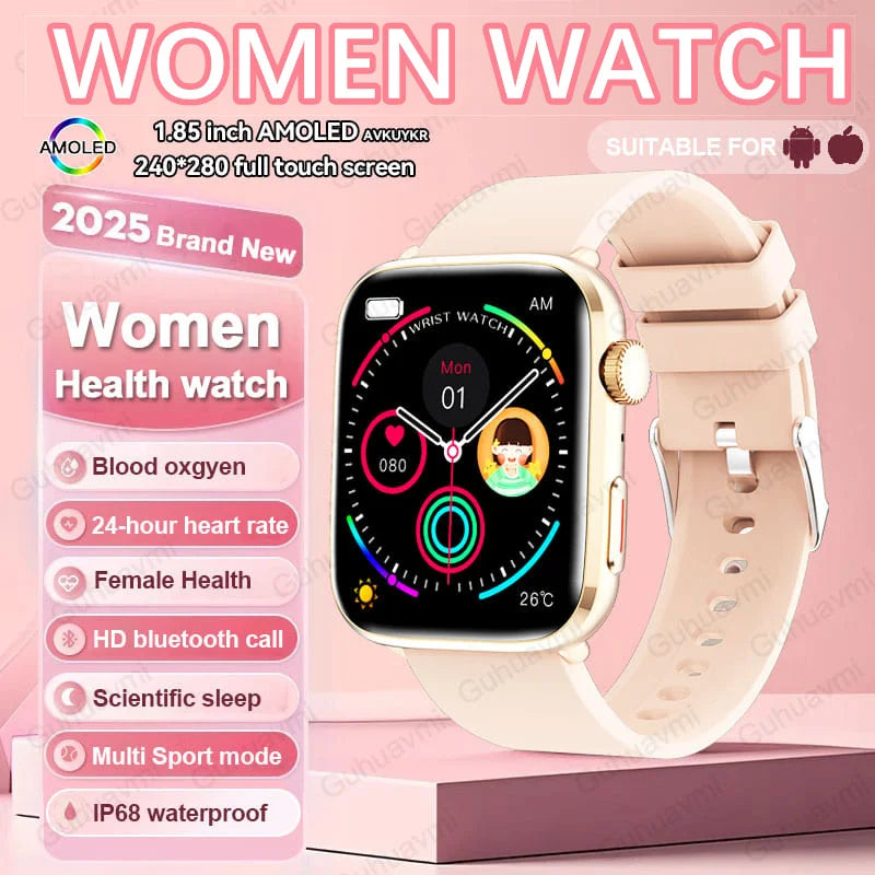 AI Health Smartwatch - 1.85" AMOLED NFC Sports Watch with HRV+PPG