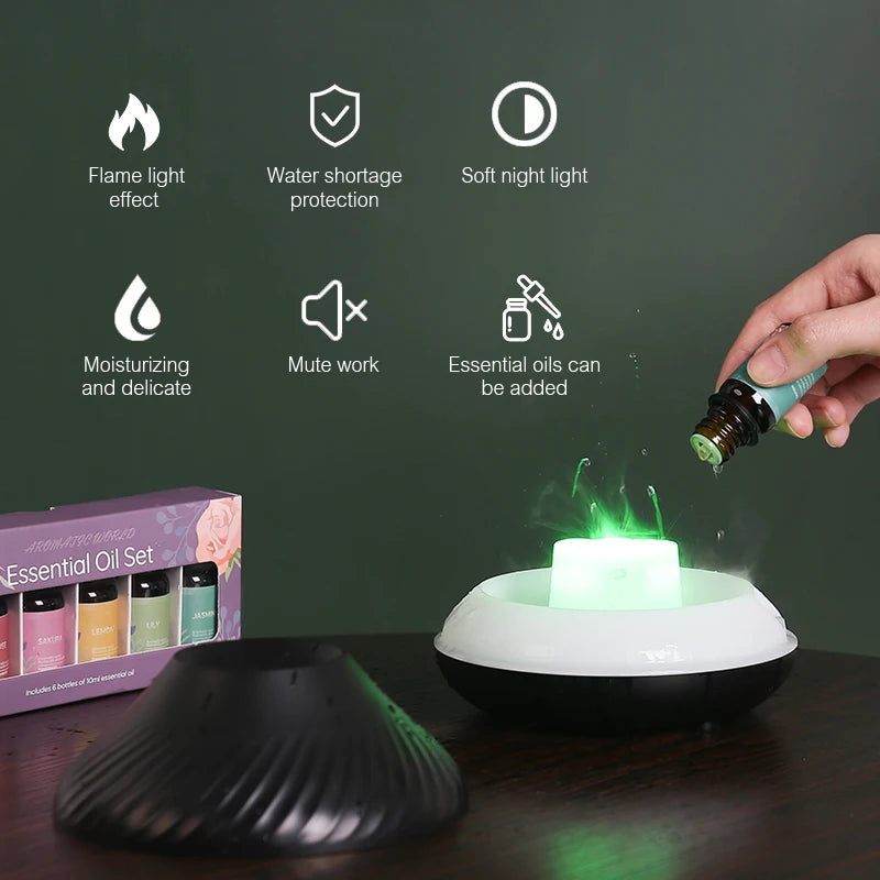KINSCOTER Volcanic Aroma Diffuser 130ml - USB, Colour Flame Night Light, Essential Oil Humidifier