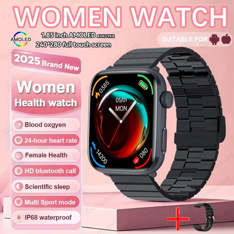 AI Health Smartwatch - 1.85" AMOLED NFC Sports Watch with HRV+PPG