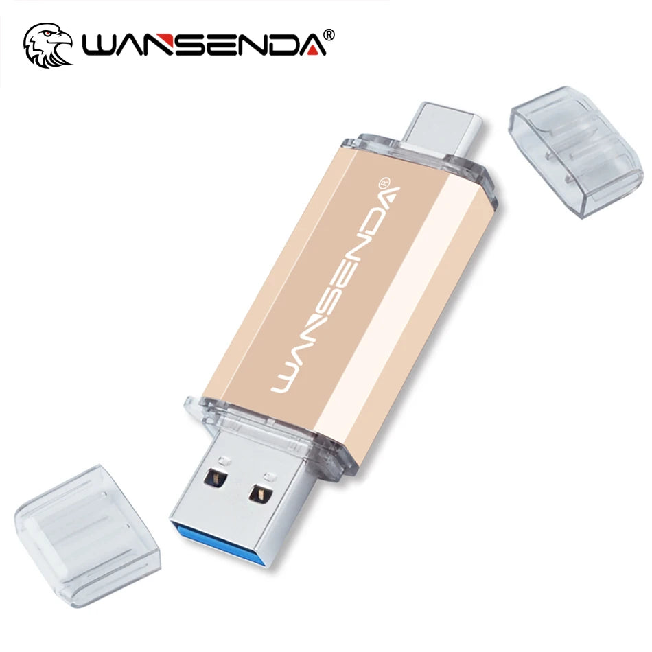 WANSENDA OTG Type-C USB 3.0 Flash Drive - 16GB to 512GB, CE Certified