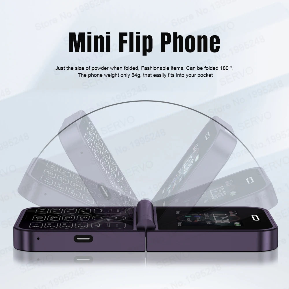 SERVO F15 Mini Flip Mobile Phone - 2.0" Display, Dual SIM, Speed Dial, Magic Voice, Senior-Friendly