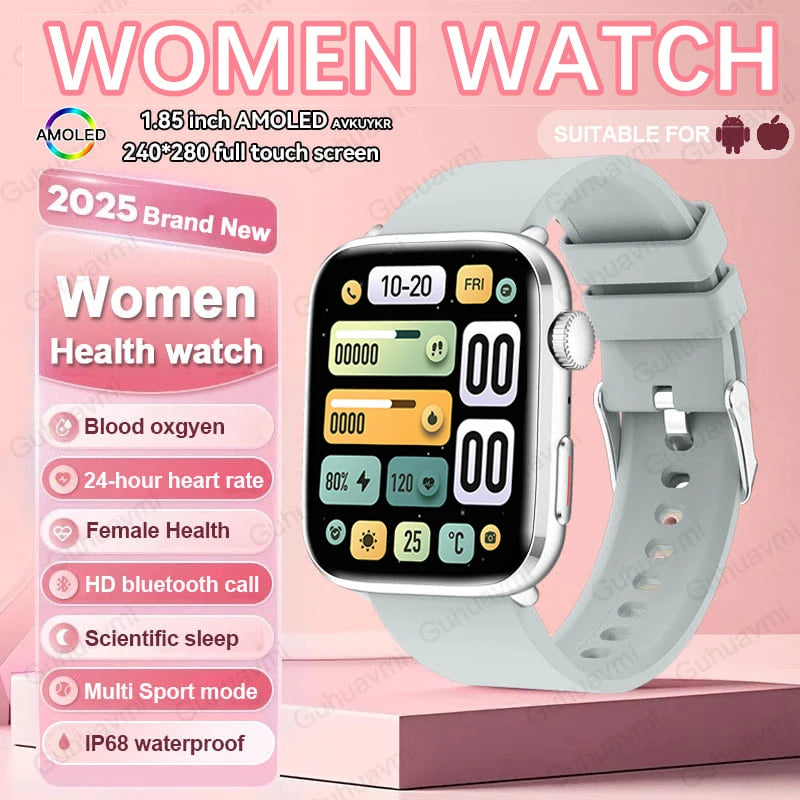 AI Health Smartwatch - 1.85" AMOLED NFC Sports Watch with HRV+PPG