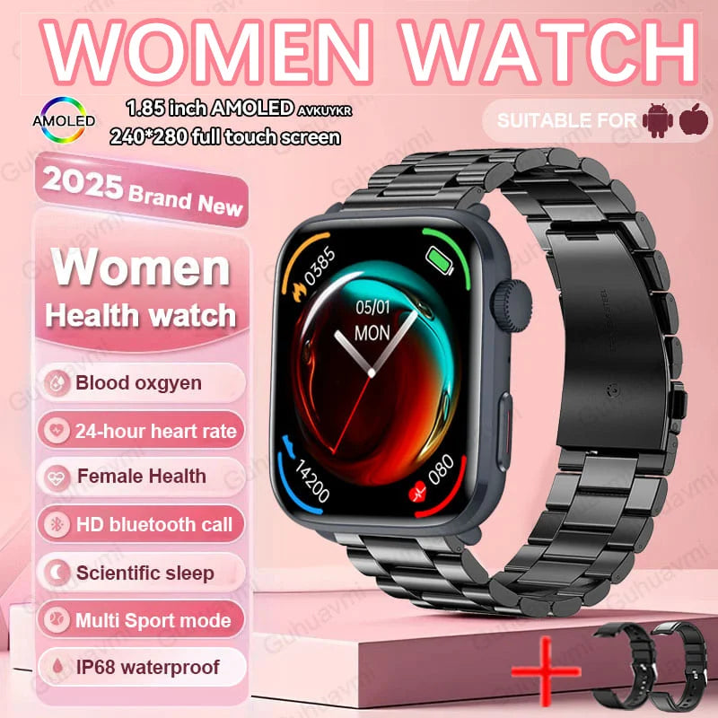 AI Health Smartwatch - 1.85" AMOLED NFC Sports Watch with HRV+PPG