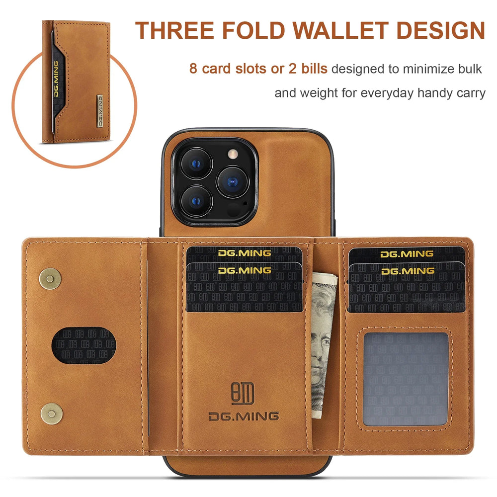 2-in-1 Detachable Magnetic Leather Wallet Case for iPhone 17/16/15/14/13/12/11 - Card Holder, Removable