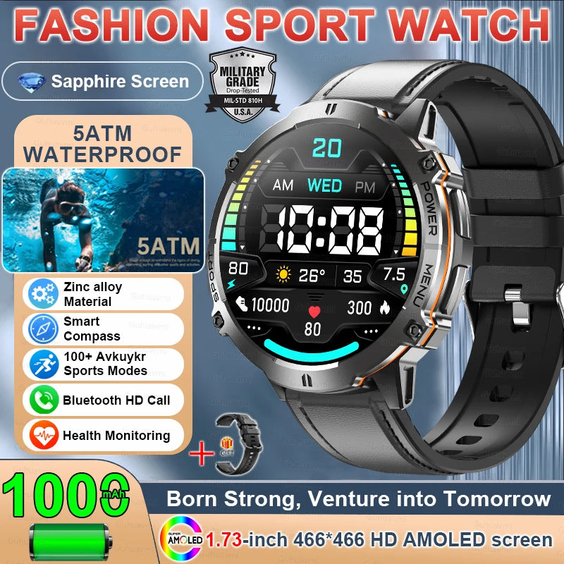 Military GPS Smartwatch - 1.73" AMOLED 1000mAh 5ATM Outdoor Watch