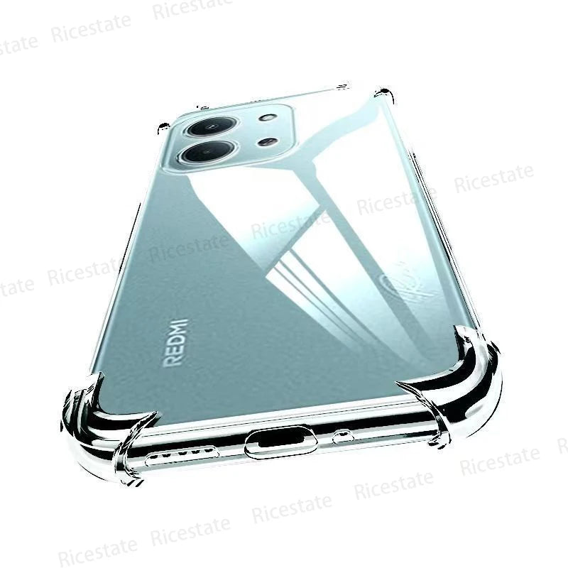 Shockproof Transparent Silicone Case for Xiaomi Redmi 15C/14C/13C/12C/11A - Soft TPU, Drop Protection