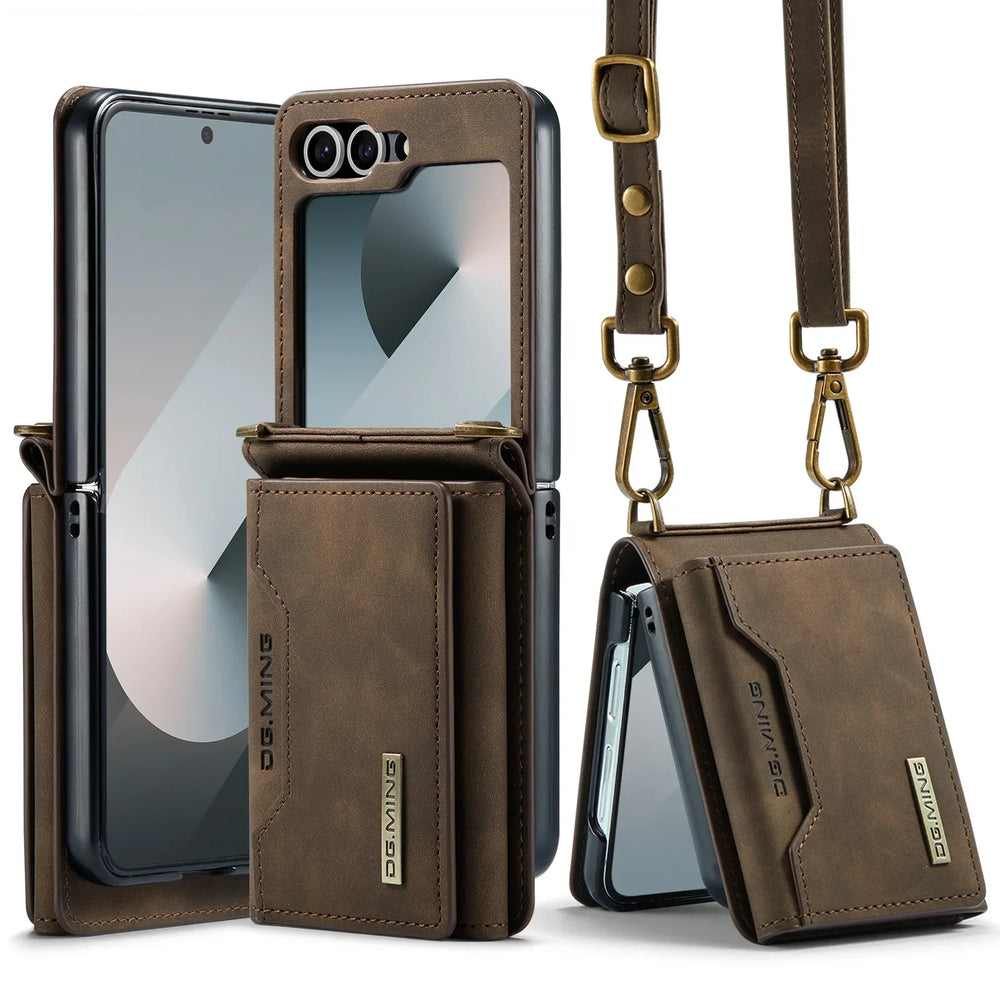 Crossbody Leather Wallet Case for Samsung Galaxy Z Flip 7/6/5/4/3 - Card Slots, Lanyard Strap, Purse