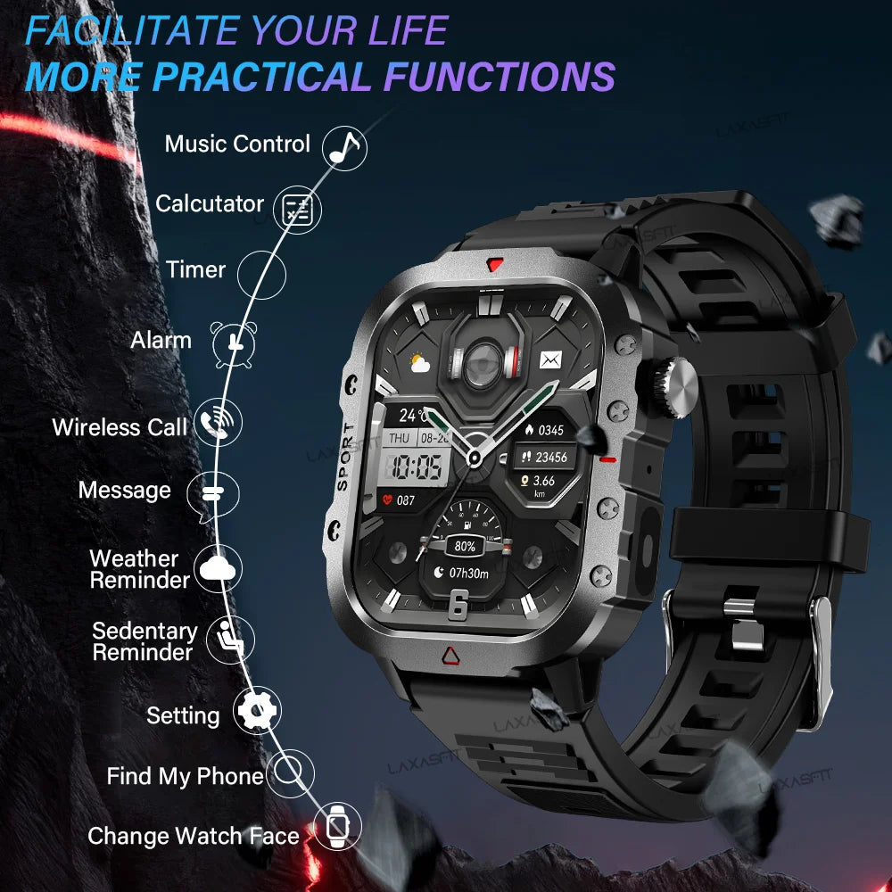 KESHUYOU Outdoor Sports Smartwatch - 2.01" HD Display with LED Flashlight