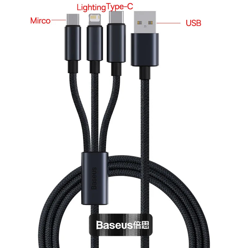 Baseus Fast Charging USB Cable for iPhone 13/12/11 Pro Max - USB-C to Lightning, Data Sync, Braided