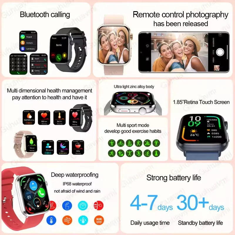 AI Health Smartwatch - 1.85" AMOLED NFC Sports Watch with HRV+PPG