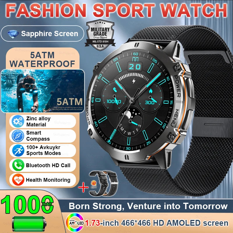 Military GPS Smartwatch - 1.73" AMOLED 1000mAh 5ATM Outdoor Watch